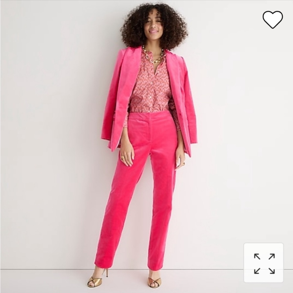 J Crew Hot Pink Kate Cotton Stretch Velvet Trouser Pants, Size 0, Like New